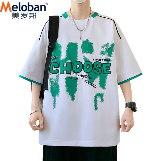 Meloban camiseta de manga corta para hombres de verano top delgado de hong kong guapo casual y versátil moderno insignia camisa de base de media manga suelta 695 blanco m