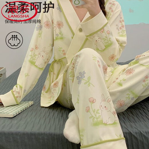 Langsha Convinement одежда Pure Cotton Type и осенью после родословной 4 марта, лактационные беременные женщины, пижама весна и лето тонкая мама 5 домашняя одежда Новая китайская стиль чистый хлопок] 838 Цветочный море Zi L 85-115JIN [JIN равно 0,5 кг]]]]]
