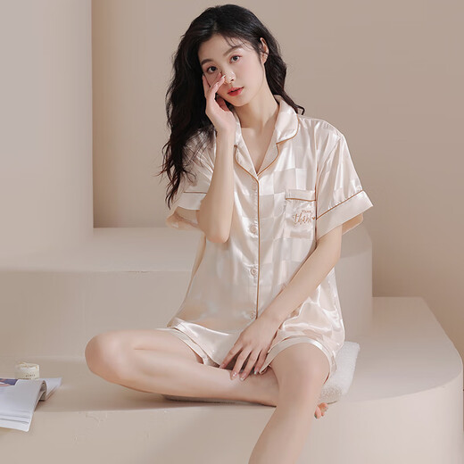 富信康冰丝情侣睡衣男夏季短袖套装薄款凉感吊带睡裙女休闲可外穿家居服 GLQ-F6212 M -女【高155-162-重85-100】