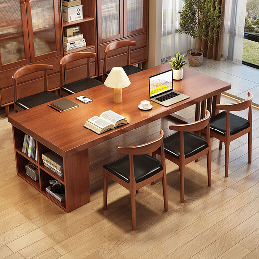 
Kezhitu solid wood living room large long desk home dining table integrated workbench reading table de-living room large table learning table CR9904# ivory white single table No 140x80x75cm