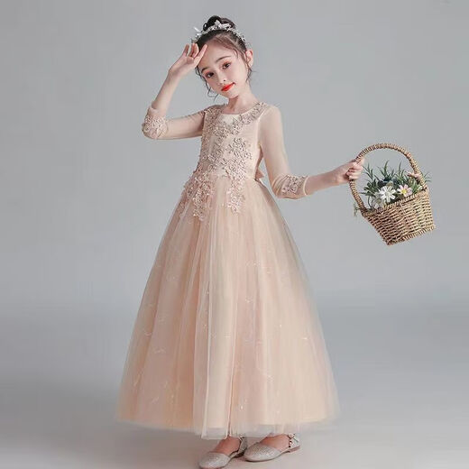 童槐儿童走秀礼服高端主持人公主裙花童婚礼小女孩洋气女童生日蓬蓬纱 826香槟色带皇冠关注优先发货 110