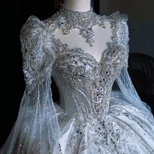 Kangmeishi Palaststil High-End-Hochzeitskleid Tailing French 2024 Braut Neue Stil Big Textur 2025 Langarmes Hauptgarn weißes Hochzeitskleid plus dreiteiliges Set L 110Jin [Jin ist gleich 0,5 kg]