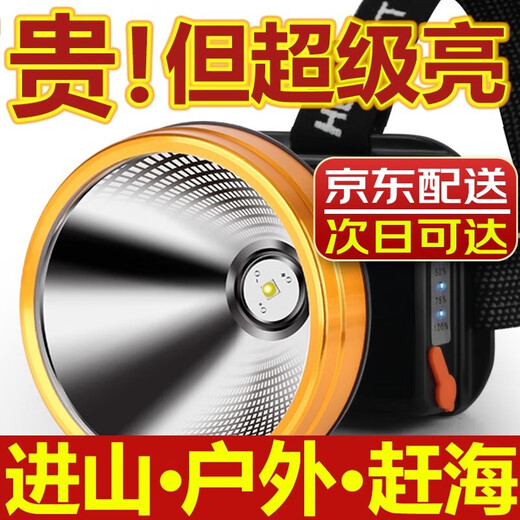 古慕妮P90强光头灯充电超亮头戴式照明赶海专用led黄光户外矿工 9923-白光升级P90-续航12-24小