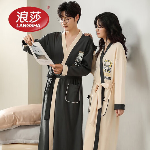 LangSha brand new nightgown couple pajamas for men and women for all seasons pure cotton bathrobe style spring and autumn men's long bathrobe SD2264 long-sleeved style XL male recommended 120-140Jin Jin equals 0.5 kg