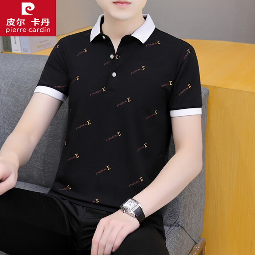 Pier Cardin Summer La camiseta de la solapa de manga corta de manga de verano de verano, camiseta juvenil de altura de alta manga, camiseta versátil casual de tierras m de jóvenes, negro QY679 M 100-120Jin [Jin equivale a 0.5 kg]