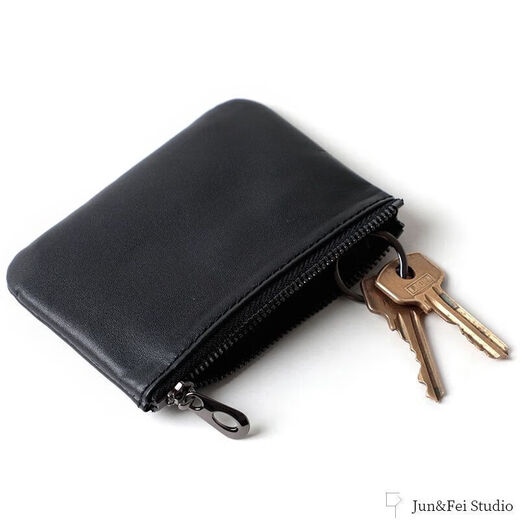 Orange Central einfache weiche Fine-Seeme-Gutschein-Schlüsselbeutel Frauen Mini Leder Kurzer Reißverschluss Brieftasche kleine silberne Beutel Schwarz-Small