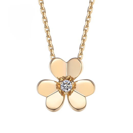 Qianjun Classic Clover 18K Gold Color Gold Inlaid Diamond Rose Gold Necklace for Women 750 Platinum Pendant 18K Gold Customized