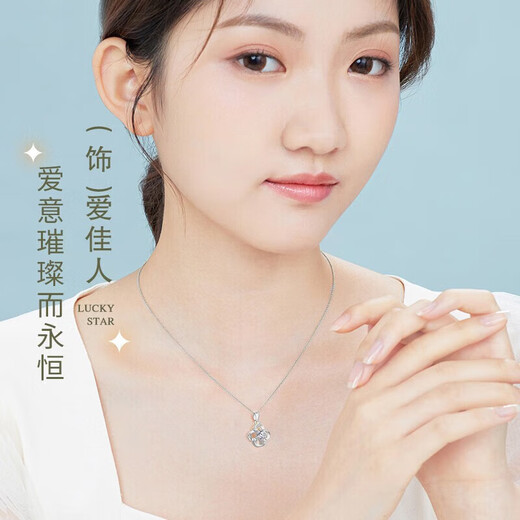 Dirholl four-leaf clover platinum necklace, feminine, simple and fashionable clavicle chain jewelry, Valentine's Day birthday gift for girlfriend, four-leaf clover platinum necklace