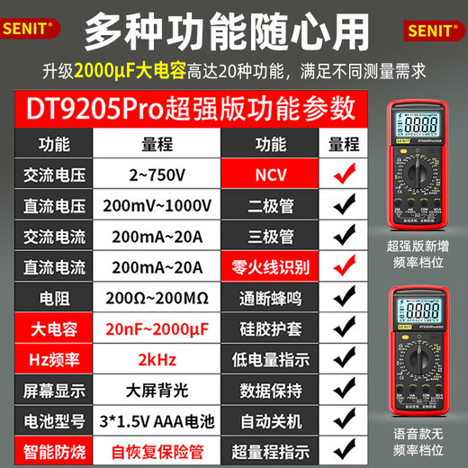 Shenglides neuer Voice Multimeter Digital High-Precision Electrician Special Dimension DT9205pro-Version Offizielle Standardkonfiguration