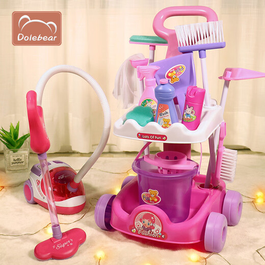 MieLanat Juego de escoba para niños, juguete de barrido para niñas, escoba de limpieza para bebés, recogedor, aspiradora, casa de juegos, rosa, pequeña aspiradora eléctrica con batería