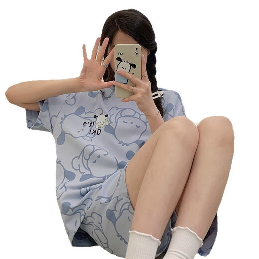 京濮飞夏天大码睡衣女宽松薄款网红家居服200斤可穿 683趴睡狗 均码 4XL码【建议172-200斤】