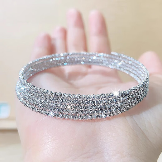 Qianshu (QIANSHU) pt950 platinum bracelet for women, elastic laser bouncy bead bracelet, sparkling round bead platinum bracelet bracelet gift, gold weight 2.9-3.1 grams, single circle elastic bracelet