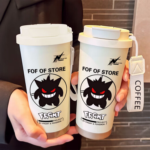 膳魔师（THERMOS）创意耿鬼保温杯大容量吸管水杯便携双饮口咖啡杯子新款男女高颜值 BXAB13796幽灵蓝+配挂绳 陶瓷内胆