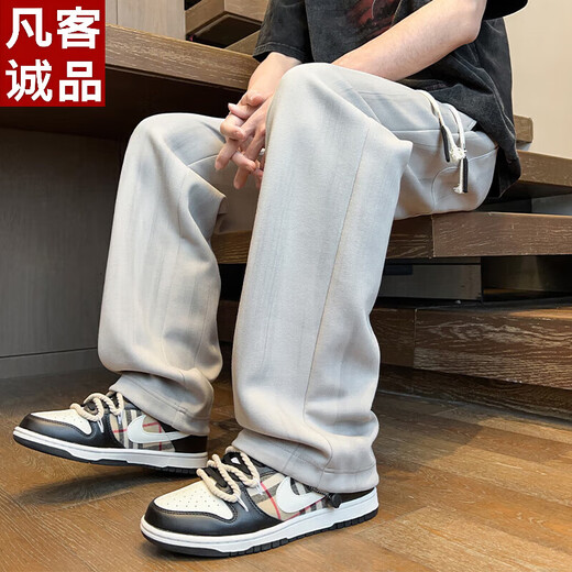 凡客诚品（VANCL）新款阔腿运动裤男生直筒宽松长裤子2025夏季薄款美式潮牌休闲卫裤 9901浅灰色 M 【90-110斤】