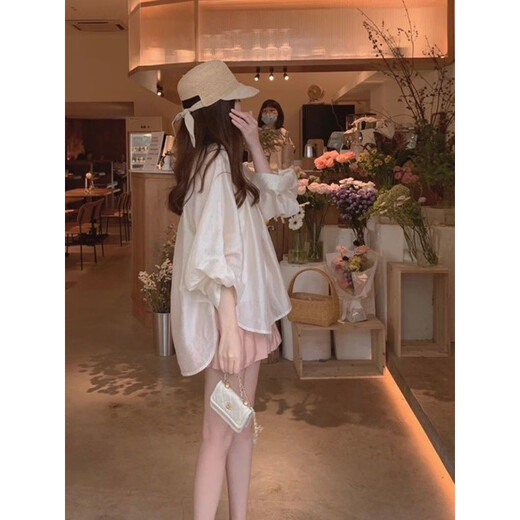 MuYIMING (MUYIMING) satin shirt for women in summer 2025 new Korean style thin sunscreen shirt gentle shorts suit for women 9755 pink shorts [single piece] 2XL [suggested 141-160Jin [Jin equals 0.5 kg]]