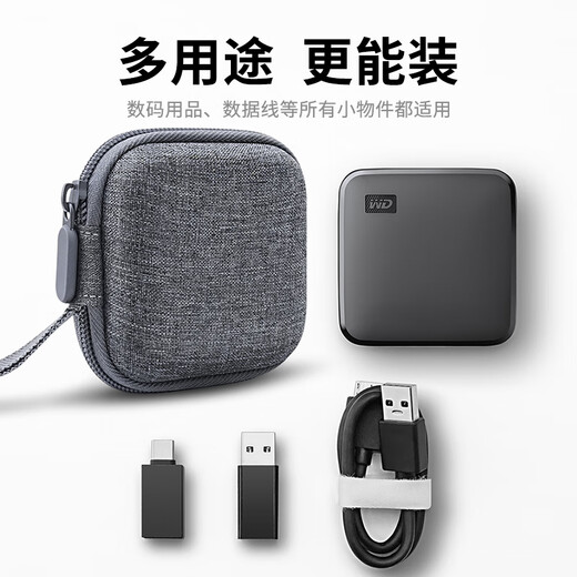 OLYSON is suitable for Western Digital mobile solid-state drive storage box Elements SE protective cover WD accompanying hard drive storage bag new element U disk ultra-small waterproof and shockproof portable bag Western Digital SE new element airbag shock absorption model Oxford Black 7 7cm
