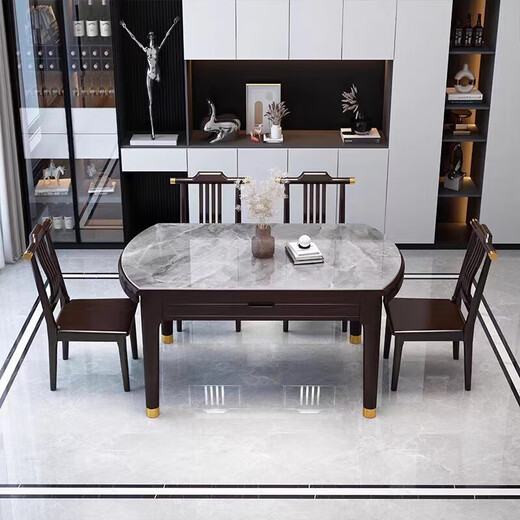 Youkaji Nueva mesa de comedor de madera de roca china Table de comedor retráctil y radio MW-681# con estufa de inducción
