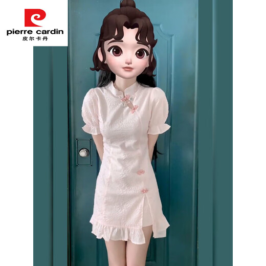 皮尔卡丹（pierre cardin）旗袍改良国风小个子粉色少女年轻款夏季2025新中式日常短款连衣裙 838 M