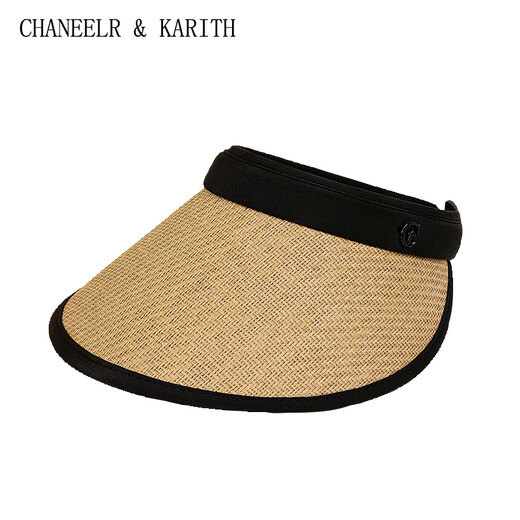 CHANEELR & KARITH防晒帽女夏黑胶草帽空顶遮阳大帽檐太阳帽生日小众礼物送女友老婆 黑卡其 54-59CM（头围）