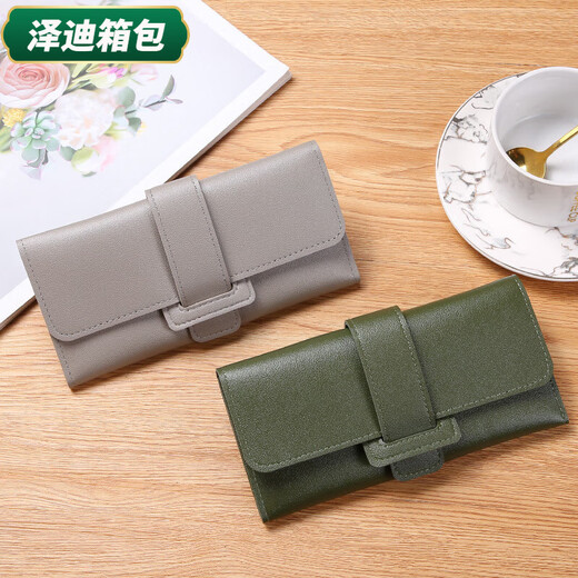 Yunluo's new Korean version solid color draw belt 3 fold women's wallet fashionable buckle student long coin wallet clutch card bag black