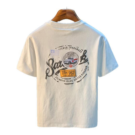 White T-shirt short-sleeved men's summer new high-end trend printed half-sleeved American light luxury comfortable breathable clothes for men t 9906 white L