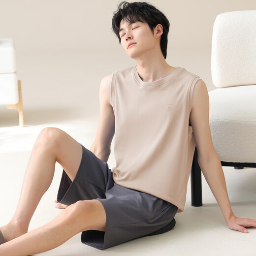 LOYACKIND背心睡衣男薄款纯棉无袖居家服新款休闲家居大码短裤套装夏季青年 42M13657 XL