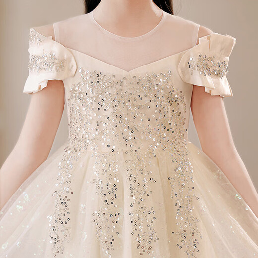 
Omonway children's princess dress evening dress flower children wedding dress girl host piano performance clothing YR-KLS-1792 champagne sleeveless 160