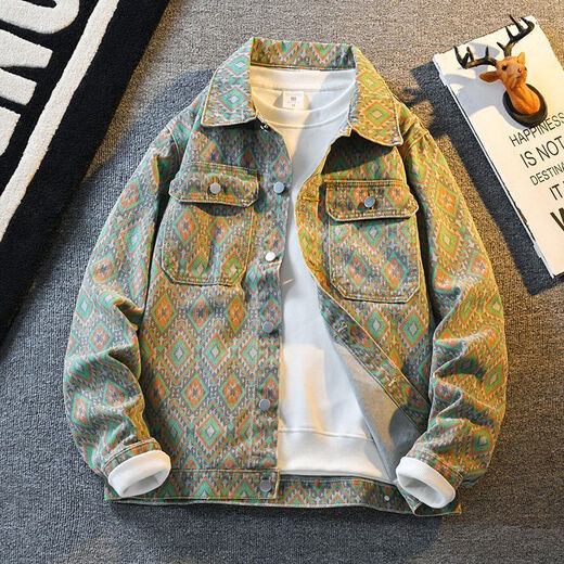 FHHUABD Trendy Brand Retro Jeans Jacke für Männer Frühlings- und Herbst -Druck -Casual -Jacke für Herren Herbst und Winter 2023 Neues Modell 834 Black M 105jin [Jin gleich 0,5 kg] kann unten getragen werden
