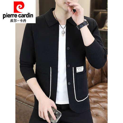 皮尔卡丹（pierre cardin）针织开衫男2025春秋新款男装潮流夹克毛衣外套高级感毛线衣 24802黑色 扣子是装饰 M 建议 80-100斤