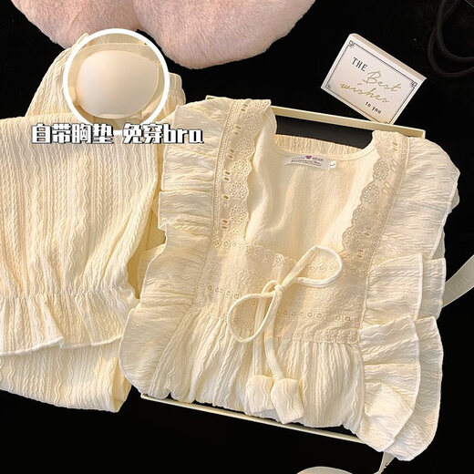FHHUABD Pajama intégré pour femmes, coton à manches longues et automne 2024 NOUVELLES vêtements de maison sucrés de style princesse 9926 Green pour femmes (poitrine de poitrine) m [suggérer le poids 80-100 Jin [Jin est égal à 0,5 kg]].