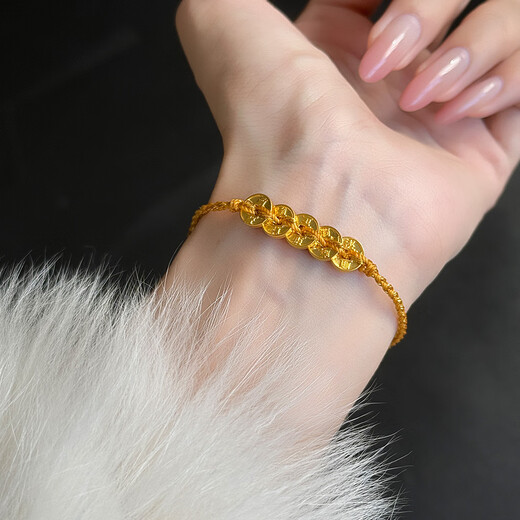 Zhou Taisheng Five Emperors Coin Gold Bracelet Pure Gold Copper Coin Bracelet Transfer Beads Birthday Gift for Girlfriend 0.55g