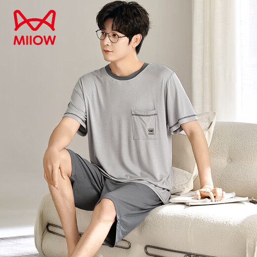 Catman Miiow Pajamas Summer Modal à manches courtes et à manches courtes de nouvelle taille lâche pour porter des vêtements à domicile pour hommes haut de gamme 6623 3xl
