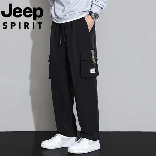JEEP SPIRIT吉普冰丝工装裤男士夏季薄款2025新款宽松直筒加肥加大休闲运动裤 WD9931黑色.+9930黑色 7XL 240-260斤