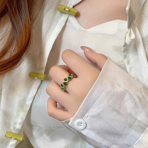 Oein emerald ring emerald ring women's moissanite ring imitation gemstone ring imitation diamond ring high-end niche emerald ring opening adjustable