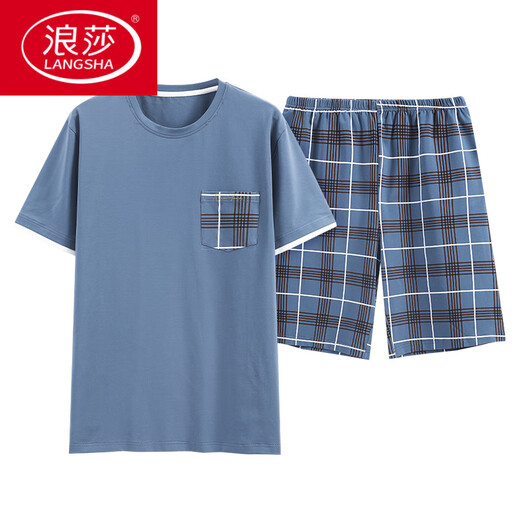 Los pantalones cortos de manga corta de verano para hombres de Langsha Pajamas para las franjas de algodón delgadas de verano se pueden usar fuera de ropa casual casual traje de ropa cómoda DGG-Z679 9347 L [recomendado 100-130Jin [Jin equivale a 0.5 kg] desgaste]