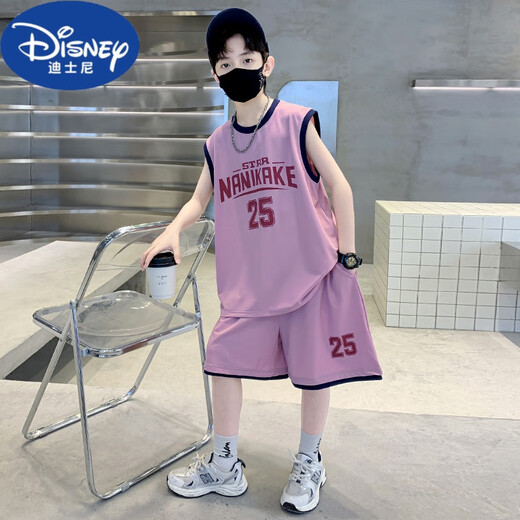 Disney (Disney) Kinder Sommer Boys Anzugsloser Weste Set 2025 Neue Sommer Big Children's Summer Sports Schnell trockener Basketball -Kleidung Marine Blau 160 cm