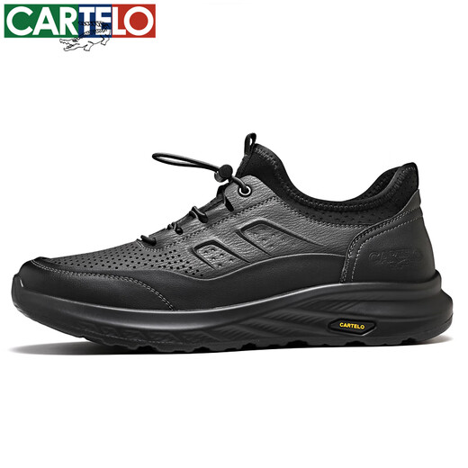 Cartelo Herrenschuhe Sommer atmungsaktive Geschäftssneaker Herrenschuhe Herren hohl Casual Lederschuhe 5219K Schwarz 42