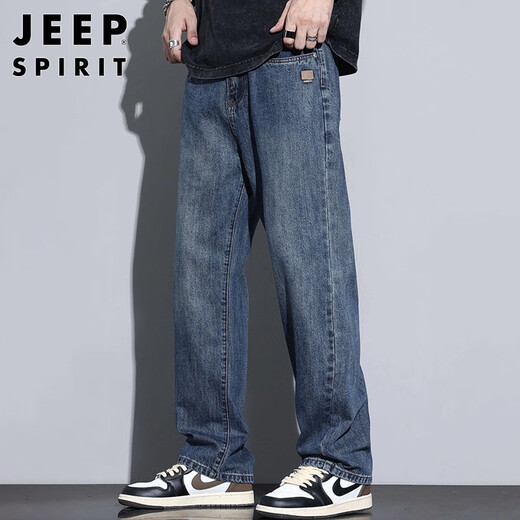 JEEP SPIRIT Jeep jeans men's autumn and winter loose straight pants men's American casual trousers nostalgic blue 33
