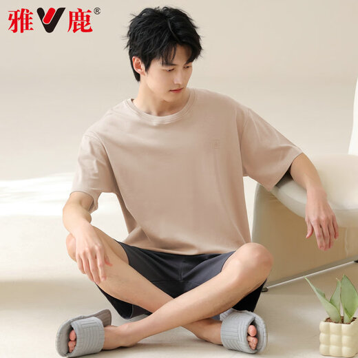 雅鹿男士睡衣男纯棉夏季薄款短袖全棉可外穿休闲大码男生家居服套装 42M13603 3XL 【推荐体重160-180斤】