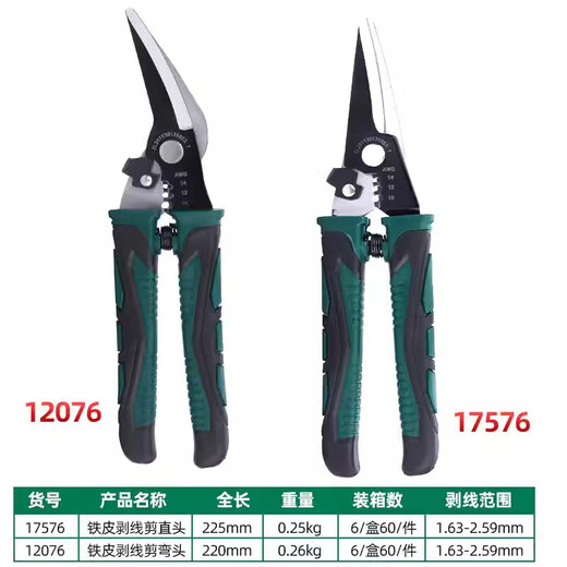剪刀工业多功能剪铁皮强力龙骨集成吊顶手工剪子电工钢铝扣板 双色黑直头铁皮剪(12052)