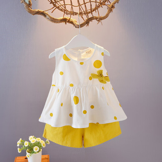G.Duck niños Little Yellow Duck de 1 a 6 años Summer Summer Fashionable Sweet Style Traje para niñas Santelante Santio Sucalo para niños Amarillo (Estilo de punto) 90 cm