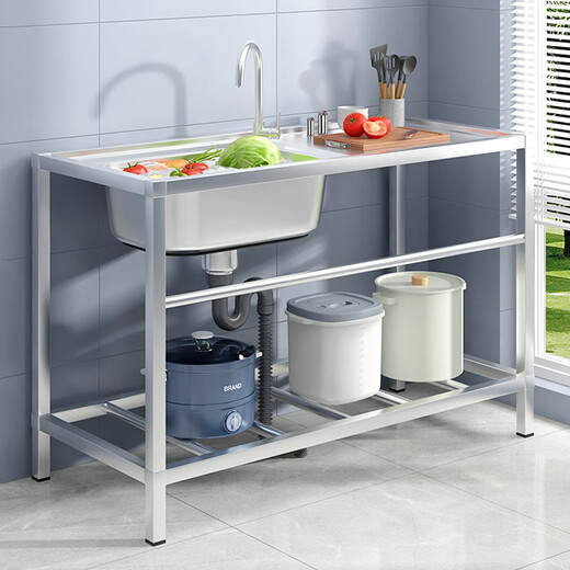 Yeyu commercial household stainless steel sink with stand kitchen single and double sink washing dishes and vegetables wash basin with platform canteen rental house length 75 width 40 height 75 without faucet