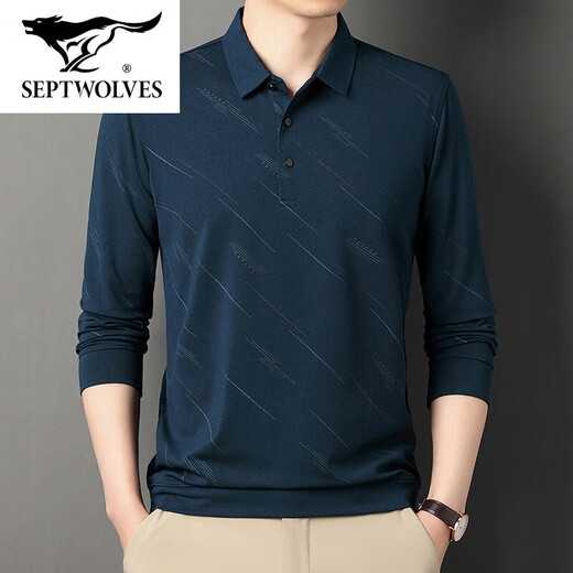 Camiseta de hombre de seda de verano de siete lobos Summer Summer Manga larga nueva camiseta de papá de los hombres de mediana edad 829 Black XL 52/175