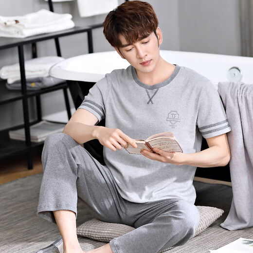 Modal Herren Pyjamas Sommer reines Baumwoll-Kurzärmelhosen Herren Teenager Dünne Sommer-Sommer-Heimbekleidungsanzug 9921 l (170 l Größe) Empfohlen, Gewicht zu tragen 120140