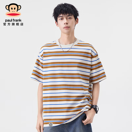 大嘴猴（paul frank）美式潮牌条纹男士短袖T恤春夏季薄款宽松圆领弹力百搭男装体恤衫 绿色698D【官方正品】 L 【建议125-140斤】