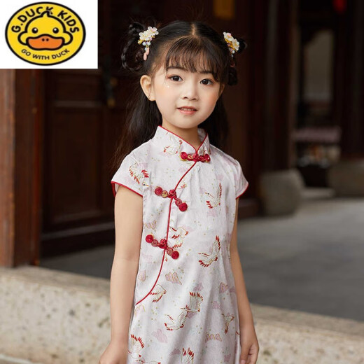 G.Duckkids Children's Cheongsam Kleid 2024 Neue Frühlings- und Sommer kleine und mittelgroße Kinderbaby Seide Thin Girl Hanfu Chinesischer Stil 6627 Pink Small Blumen 110 Größe 6 (-Cm)