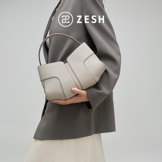 ZESH/泽尚 云襟中号hobo包手拎包通勤斜挎包单肩包女 瓷器灰