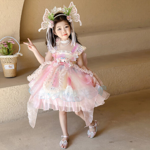 蚁派女童洛丽塔吊带裙2025新款儿童美乐蒂甜美连衣裙生日礼服蓬蓬纱裙 粉红色(6628美乐蒂吊带裙+裙撑) 140 建议7-8岁 (身高135左右)