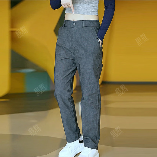 Kledboy Qizhe Business Men's Clothing Spring and Summer New Light Light Luxury Men's Strilp Talers de moda y Evergrande Casual Pants 838 Black and Gray 32 (sugerido 130-140Jin [Jin equivale a 0.5 kg])