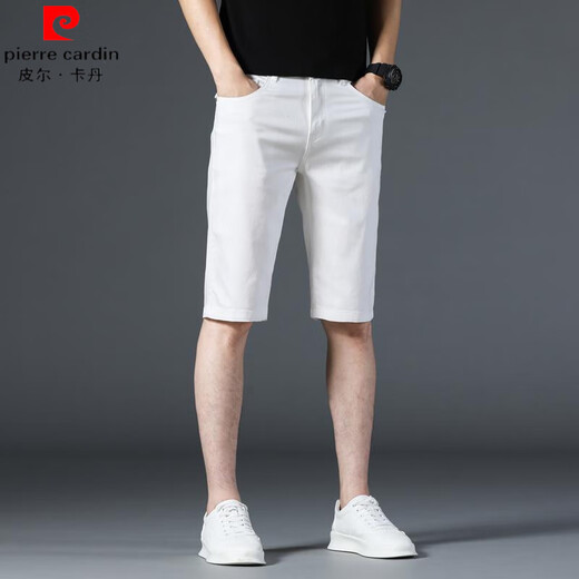 Pierre Cardin Shorts White Denim Summer de estilo coreano delgado Corea de los pantalones casuales Summer Slim Hombres de hombres tejidos 1098-White 28 (circunferencia de la cintura 2 pies 1)